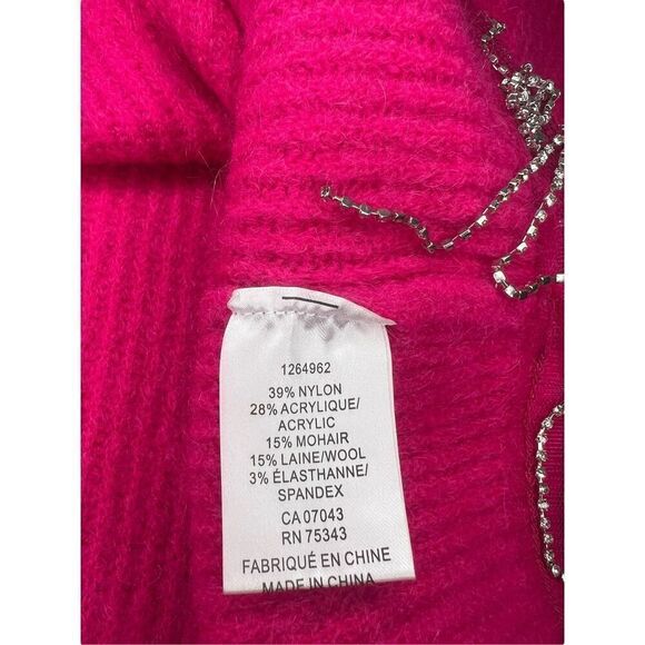 House of Harlow Women’s Medium Fuchsia Pink Sweater Rhinestone Detail Cropped - Picture 7 of 7